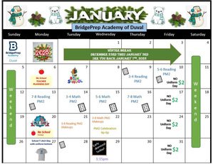 January 2025 Activity Calendar... can't wait to see all of our Bulldogs back on Tuesday, January 2025 !